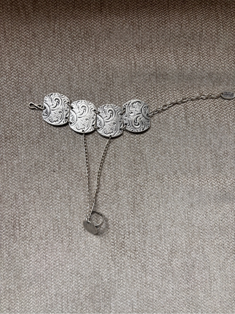 Nautilus Silver Filigree Disc Bracelet with Double Chain Accent